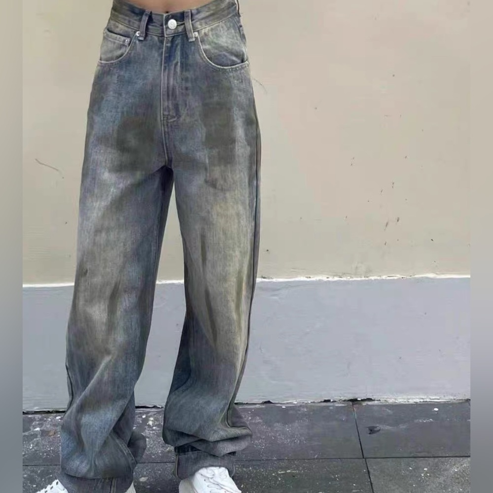 Acne Studios Style Distressed Faded High-rise Loose Fit Baggy Denim Jeans